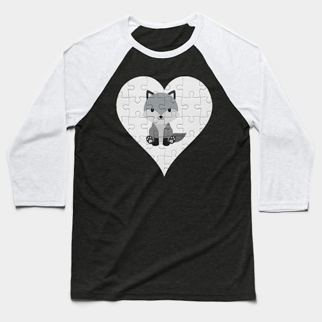 Jigsaw  Wolf Heart Design - Wild Animal Wolf Baseball T-Shirt by giftideas